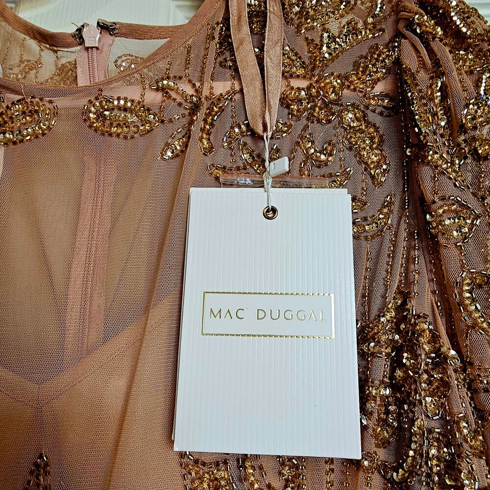 Mac Duggal Beaded Illusion Puff Sleeve Gown - Nude Gold Size 16 - NWT - Picture 6 of 14